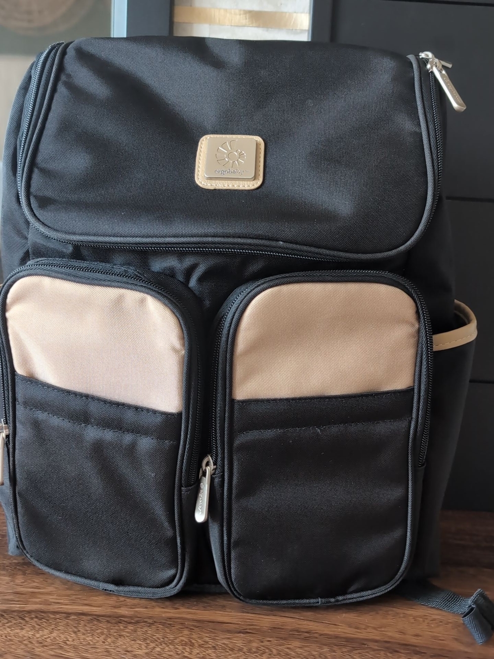 Ergobaby Black And Tan Playdate Diaper Backpack Bag